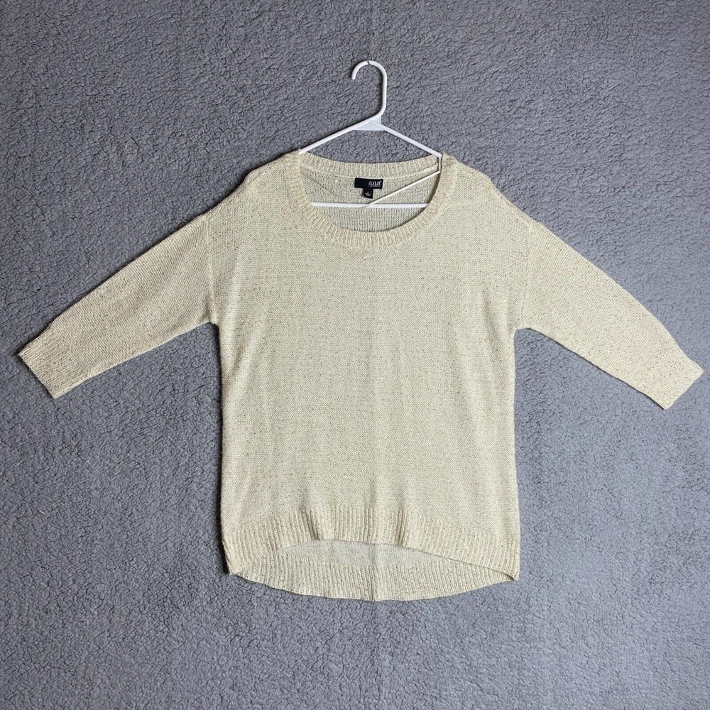 a.n.a A New Approach Women's Size Large Cream Gold Metallic Shimmer Knit Sweater